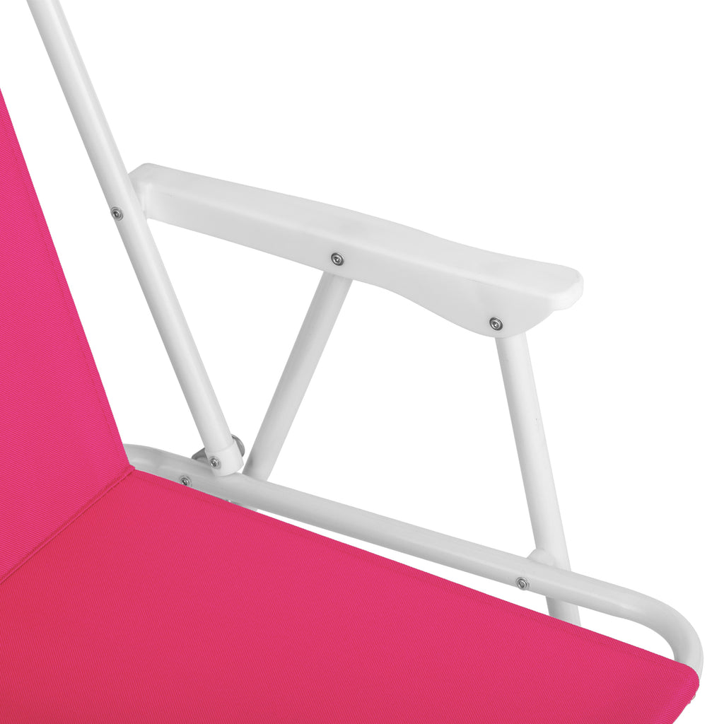 1 Pack Folding Beach Chair with Umbrella, XL Size, 15" Seat Height, Barbie Pink, Steel Spring Chair with Cross Bar, Oxford Cloth, 120kg Capacity