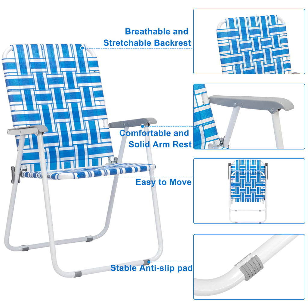 US STOCK FREE SHIPPING 2pcs Steel Tube PP Webbing Bearing 120kg Folding Beach Chair Blue& White Strip