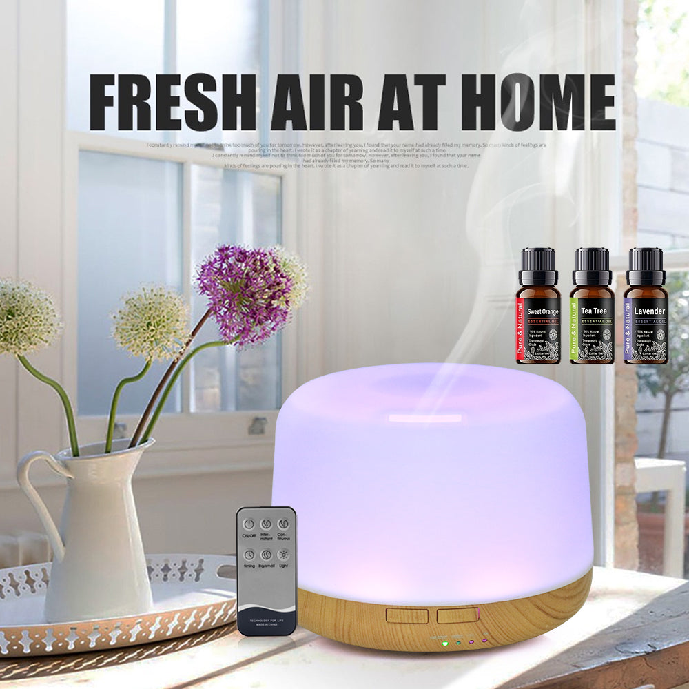 500ml Ultrasonic Essential Oil Diffuser & Humidifier – Remote Control, Auto-Off Timer, 7 Color Night Light | Free US Shipping