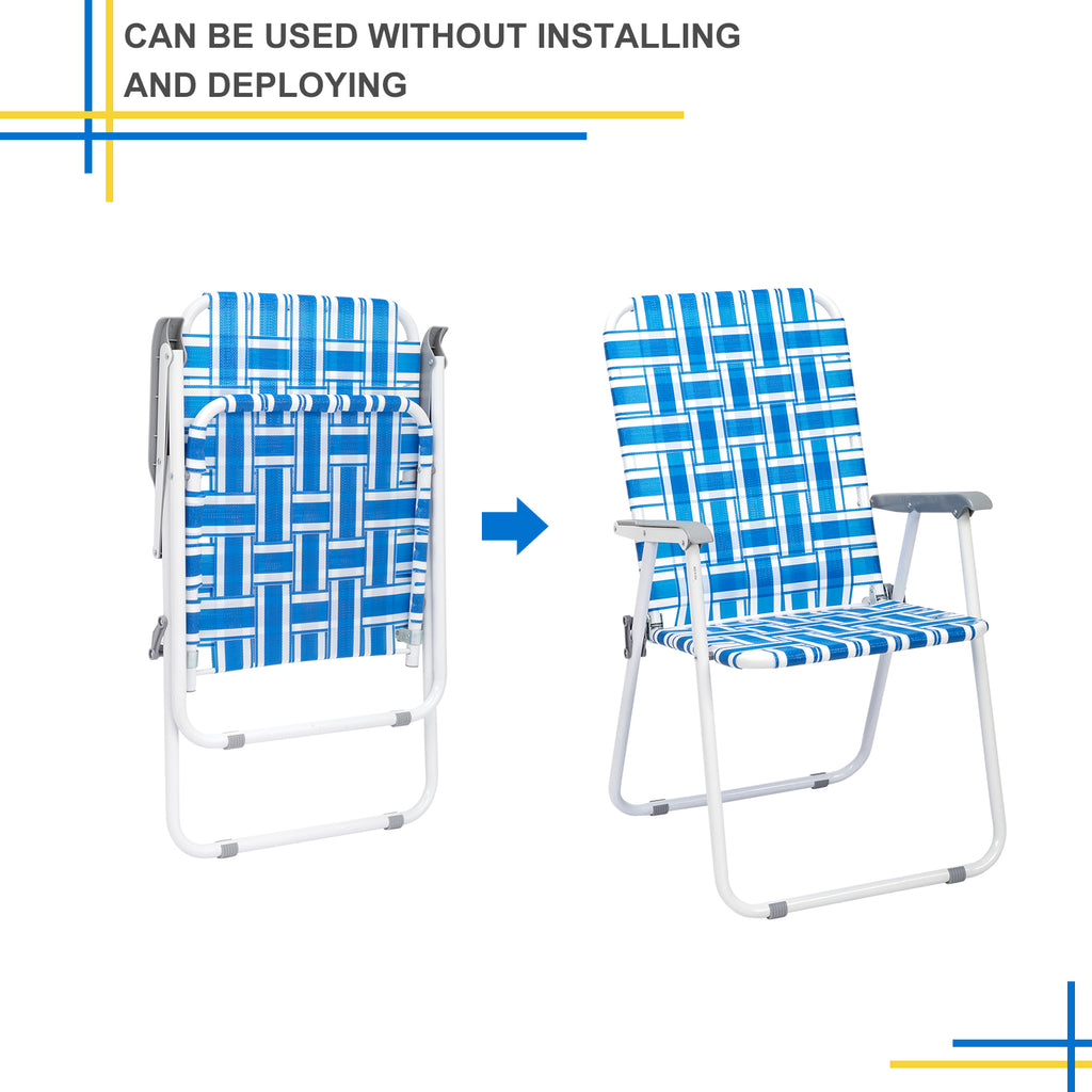 US STOCK FREE SHIPPING 2pcs Steel Tube PP Webbing Bearing 120kg Folding Beach Chair Blue& White Strip