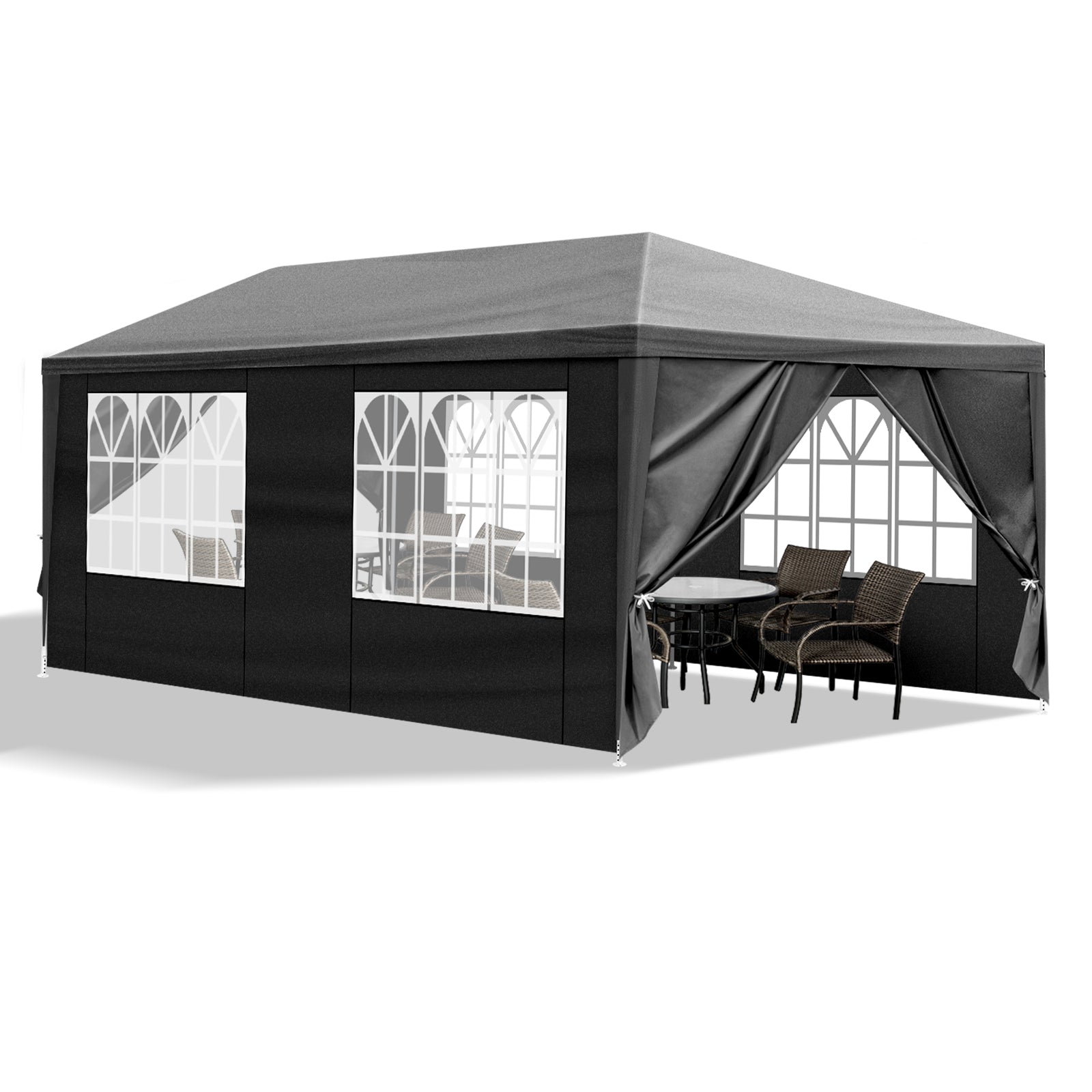 US STOCK FREE SHIPPING Blue& White Strip10'x20' Outdoor Party Tent with 6 Removable Sidewalls, Waterproof Canopy Patio Wedding Gazebo, Black