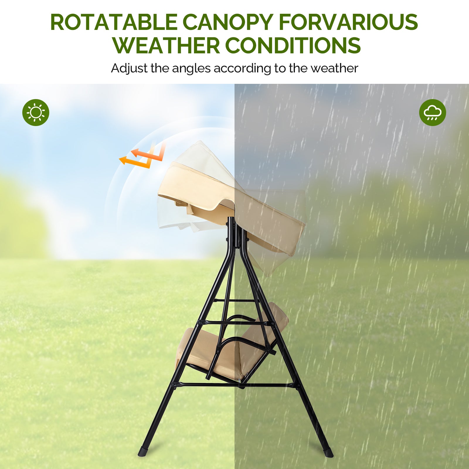 Outdoor Patio Swing Set with Cushion & Canopy – 68" Khaki Iron Frame, 550 lb Capacity | Free US Shipping