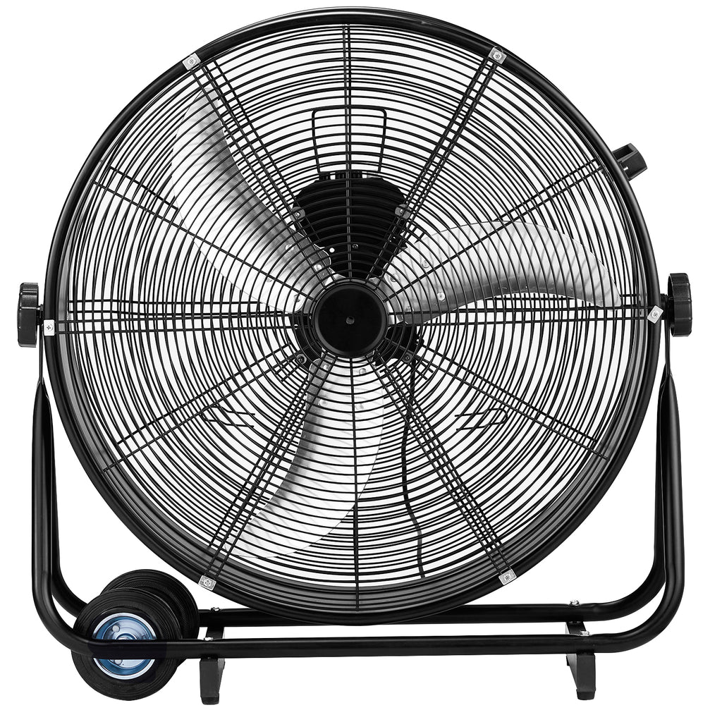 US Standard MLD-30 Industrial Drum Fan, 30 Inch 110V 230W High Velocity Floor Fan, 3 Speed Heavy Duty Black Metal Air Circulator, Adjustable Tilt with Outer Double Wheels, Copper Motor Single Side Support for Warehouse Commercial Use