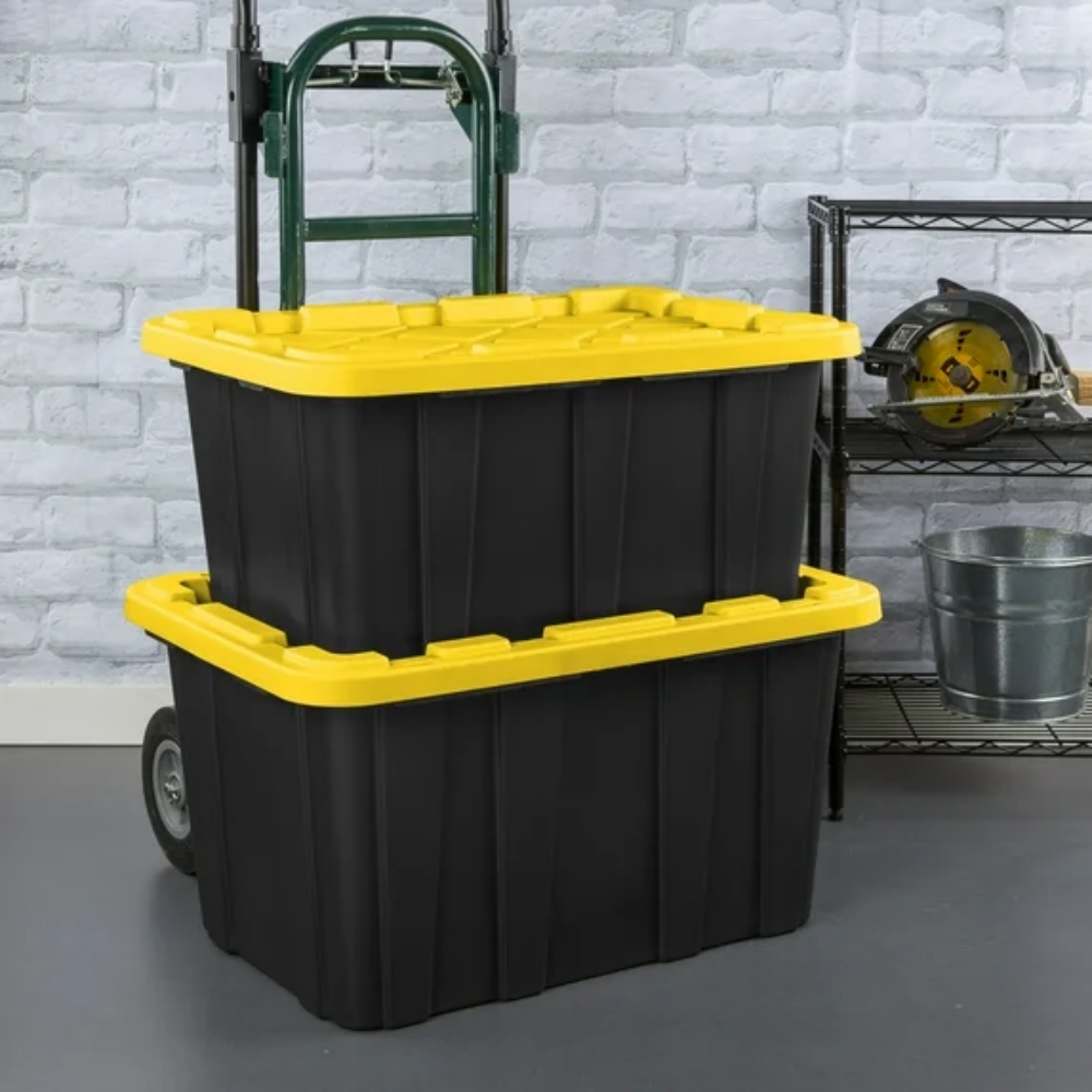27 Gallon Large Storage Bins, 6-Pack Durable Plastic Totes with Snap-On Lid – Black & Yellow | Free US Shipping