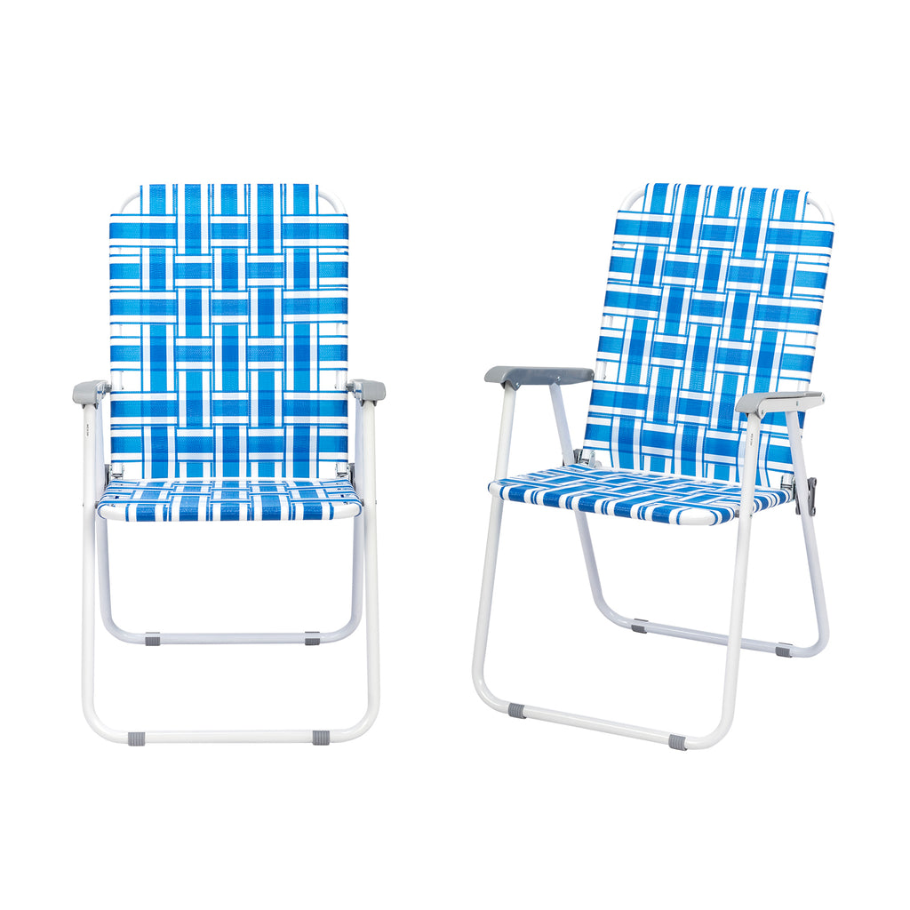 US STOCK FREE SHIPPING 2pcs Steel Tube PP Webbing Bearing 120kg Folding Beach Chair Blue& White Strip