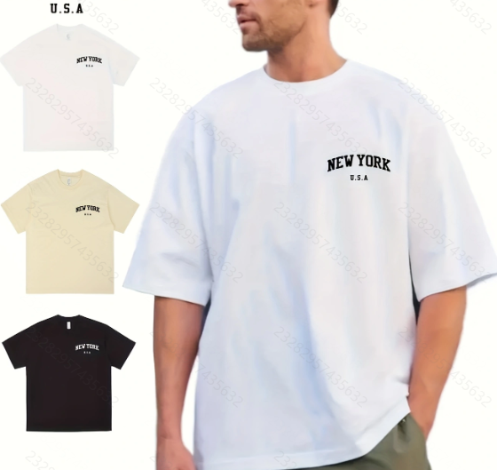 Men's Oversized Cotton T-Shirt 3-Pack – Streetwear Crew Neck Tee, Black White Khaki | WildRush