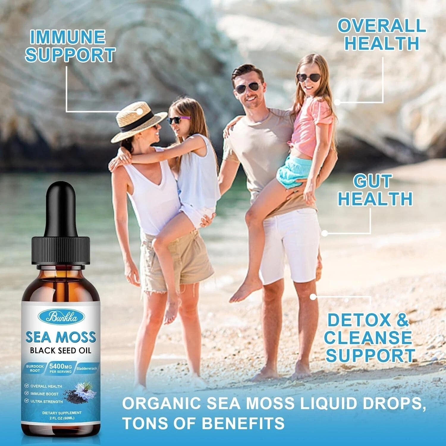 Sea Moss 3000mg + Black Seed Oil 1000mg Liquid Drops – Burdock Root & Bladderwrack | WildRush