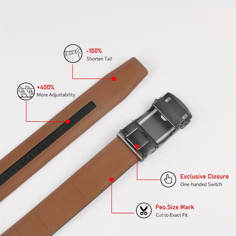 Men's Automatic Ratchet Leather Belt – Brown, 115cm, Fits 32–38" | WildRush