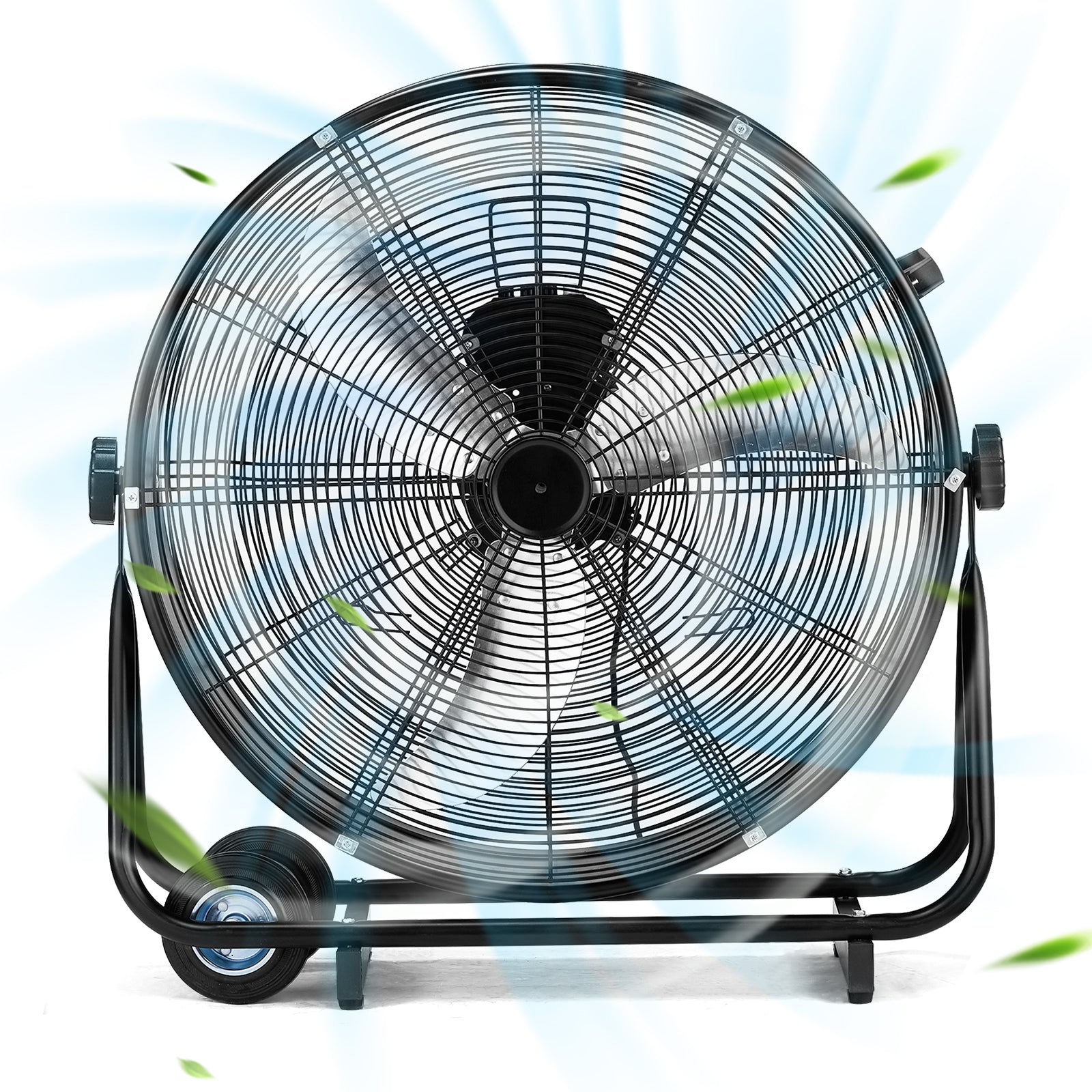 US Standard MLD-30 Industrial Drum Fan, 30 Inch 110V 230W High Velocity Floor Fan, 3 Speed Heavy Duty Black Metal Air Circulator, Adjustable Tilt with Outer Double Wheels, Copper Motor Single Side Support for Warehouse Commercial Use