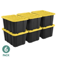 27 Gallon Large Storage Bins, 6-Pack Durable Plastic Totes with Snap-On Lid – Black & Yellow | Free US Shipping