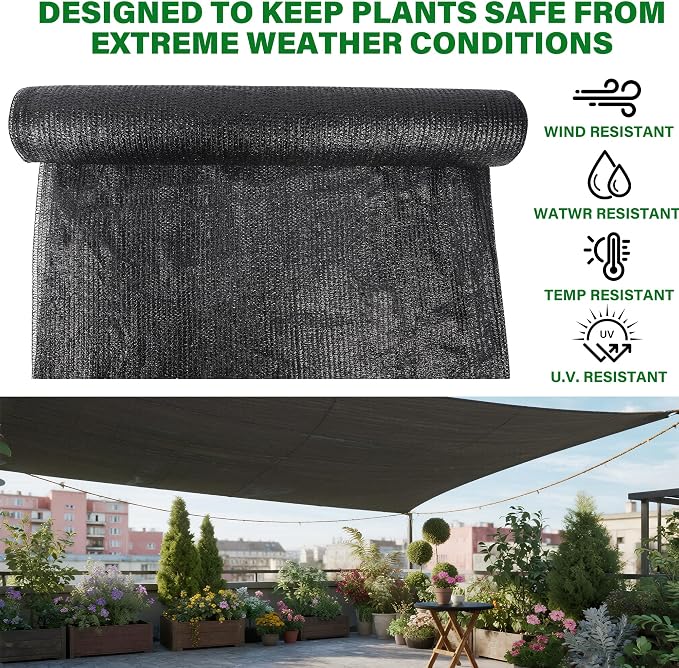 Black Shade Cloth 70% Sun Shade Net with Reinforced Grommets - US In-Stock