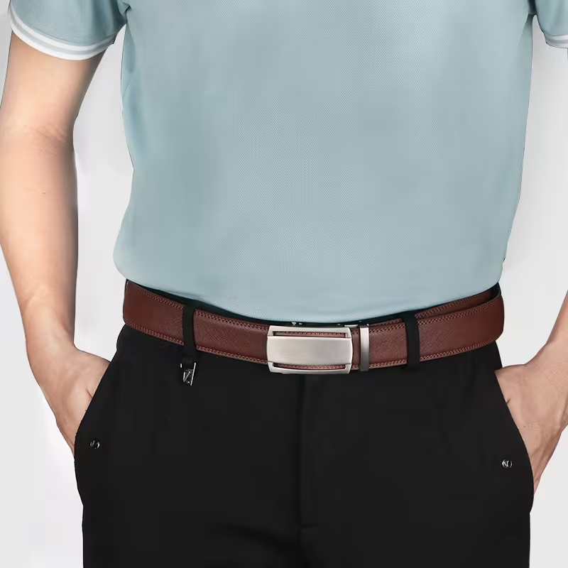Men's Automatic Ratchet Leather Belt – Brown, 115cm, Fits 32–38" | WildRush
