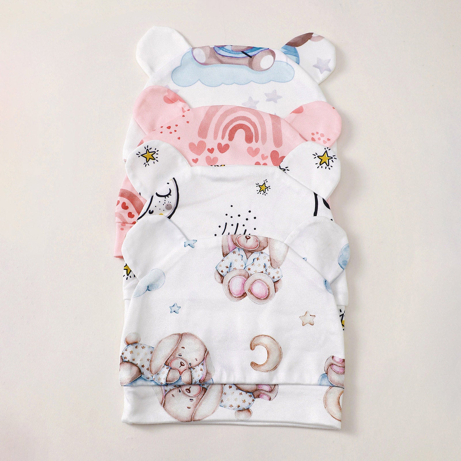 Mommbaby Newborn Swaddle & Hat Set – Soft Cartoon Print, US Stock, 3-Day Delivery