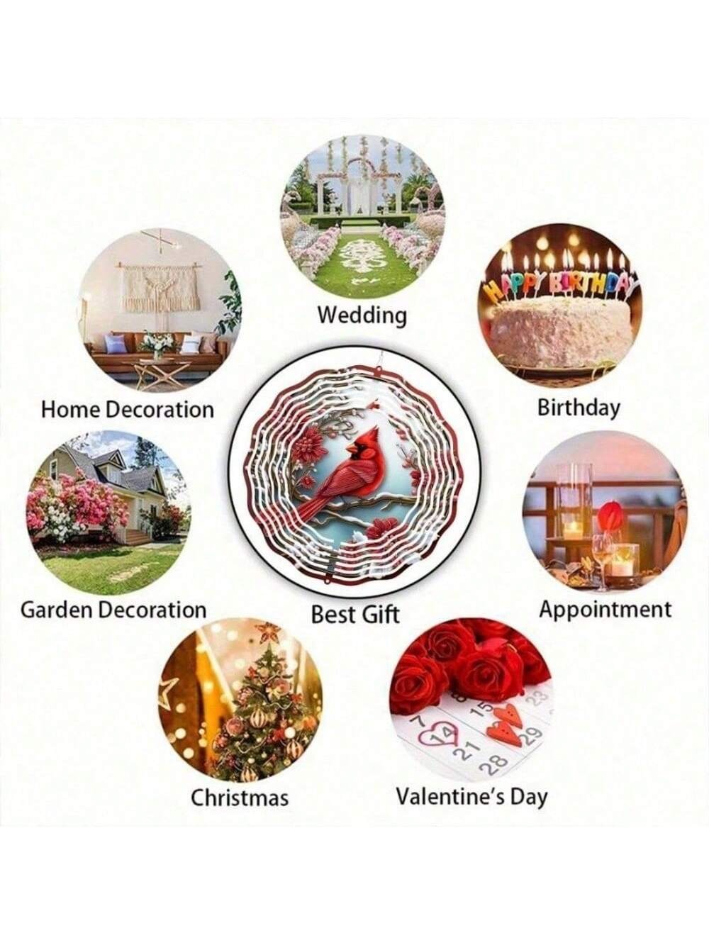 US STOCK FREE SHIPPING Vibrant Red Cardinal Wind Spinner & Mandala Wind Chime - Outdoor Metal Hanging Decor for Garden Patio | Thanksgiving Christmas Decoration