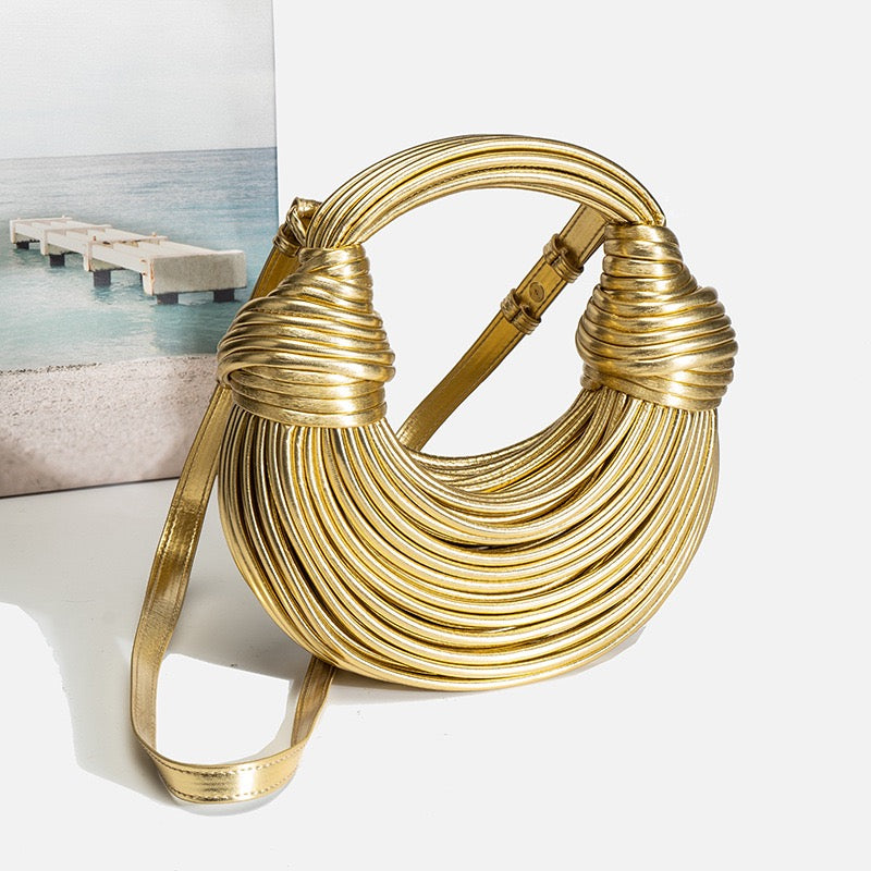 Women's Gold Woven Ring Handle Handbag - US Stock & Free Shipping