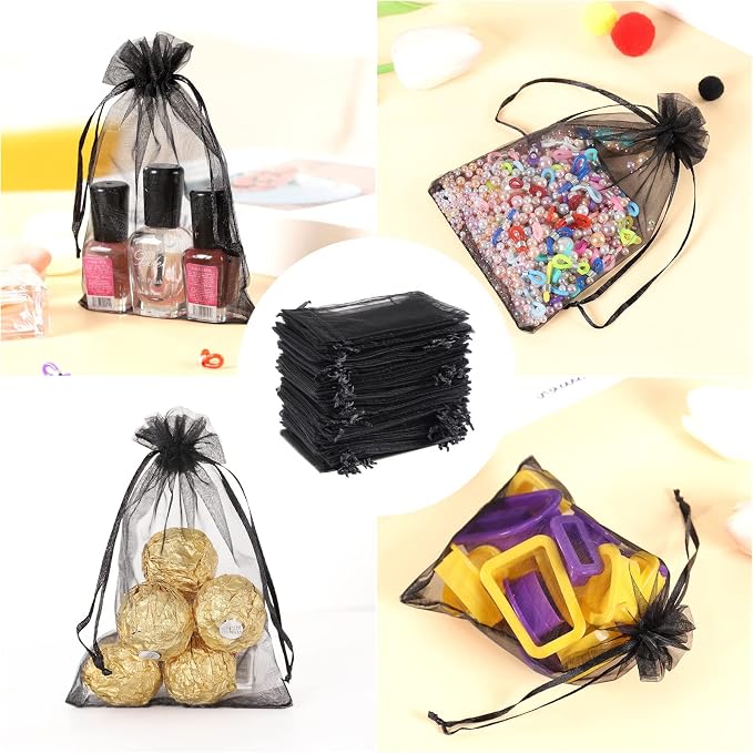 Organza Bags 4x6 Inch 50 Pack – Black Sheer Gift Bags for Wedding, Party & Retail | WildRush