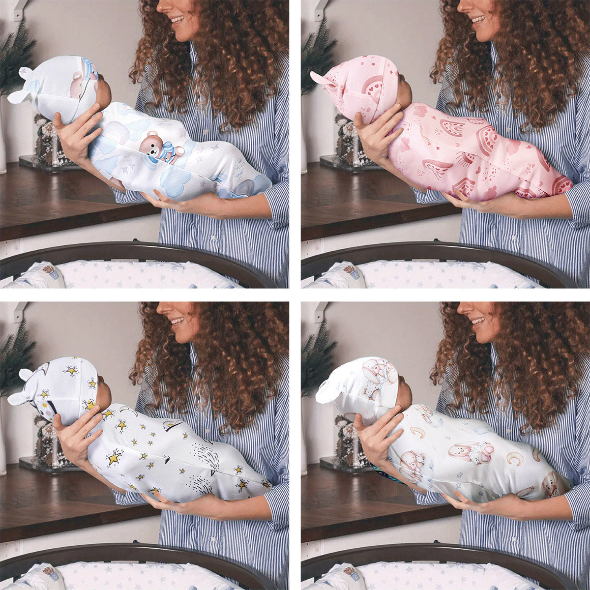 Mommbaby Newborn Swaddle & Hat Set – Soft Cartoon Print, US Stock, 3-Day Delivery