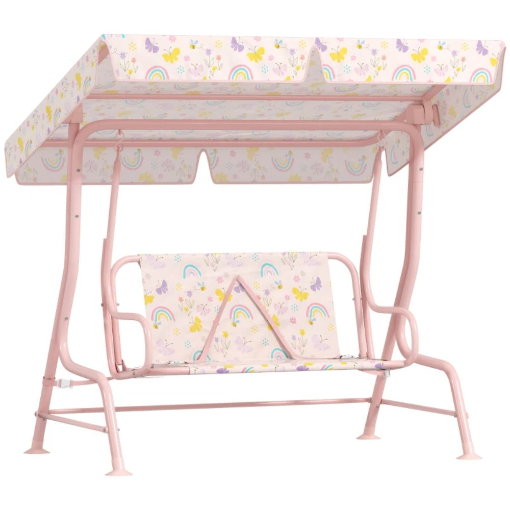 Kids Outdoor Patio Swing Chair with Canopy – Rainbow Pink, Ages 3-6 | Free US Shipping