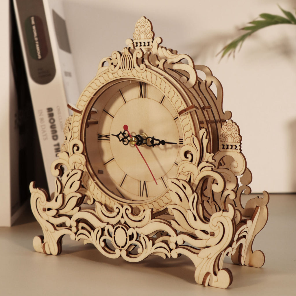 3D Wooden Puzzle Clock Model Kits Building Kits Desktop Clock DIY Architectural Building Blocks Creative Gift Home Decor for Family