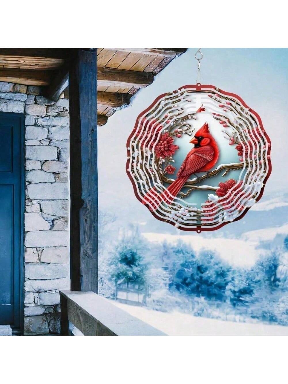 US STOCK FREE SHIPPING Vibrant Red Cardinal Wind Spinner & Mandala Wind Chime - Outdoor Metal Hanging Decor for Garden Patio | Thanksgiving Christmas Decoration