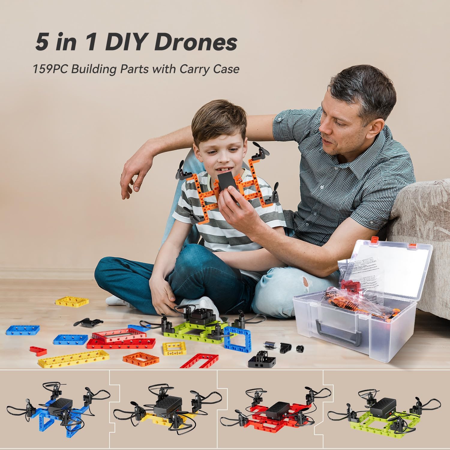 5-in-1 DIY Drone Building Kit for Kids & Beginners – 159pcs, Altitude Hold, 3D Flips | US Stock