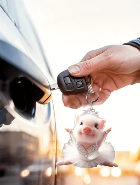 Cute Ballet Pig Acrylic Pendant – Car Mirror Charm, Bag Keychain Decoration | WildRush