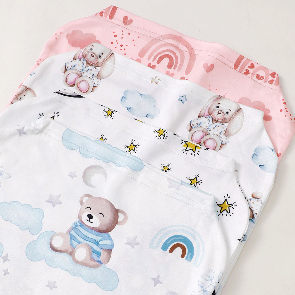Mommbaby Newborn Swaddle & Hat Set – Soft Cartoon Print, US Stock, 3-Day Delivery