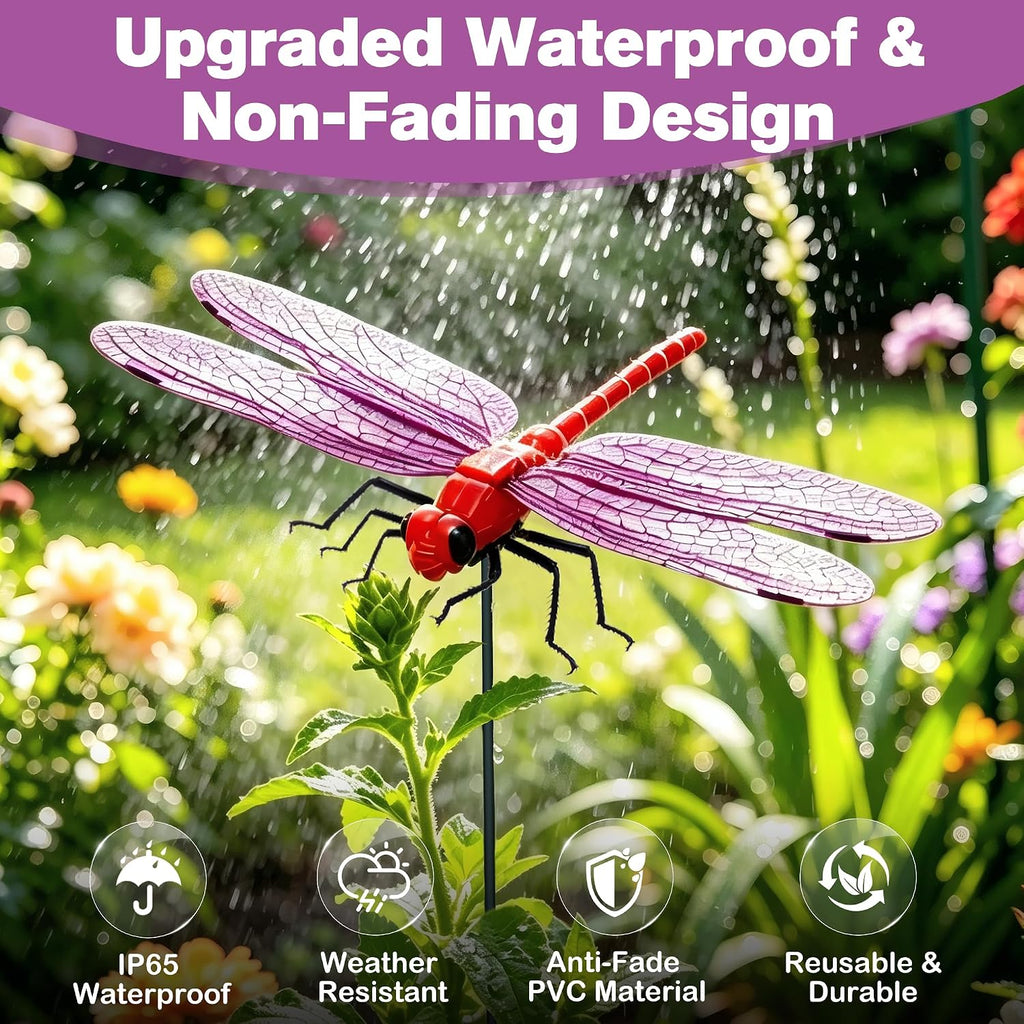Dragonfly Garden Clips 12 Pack - Realistic Garden Stakes & Yard Ornaments for Outdoor Decor