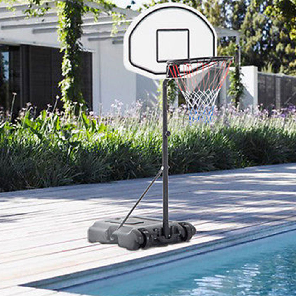 28" x 19" Backboard Adjustable Pool Basketball Hoop System Stand Kid Poolside Swimming Water Maxium Applicable Ball Model 7# White & Black