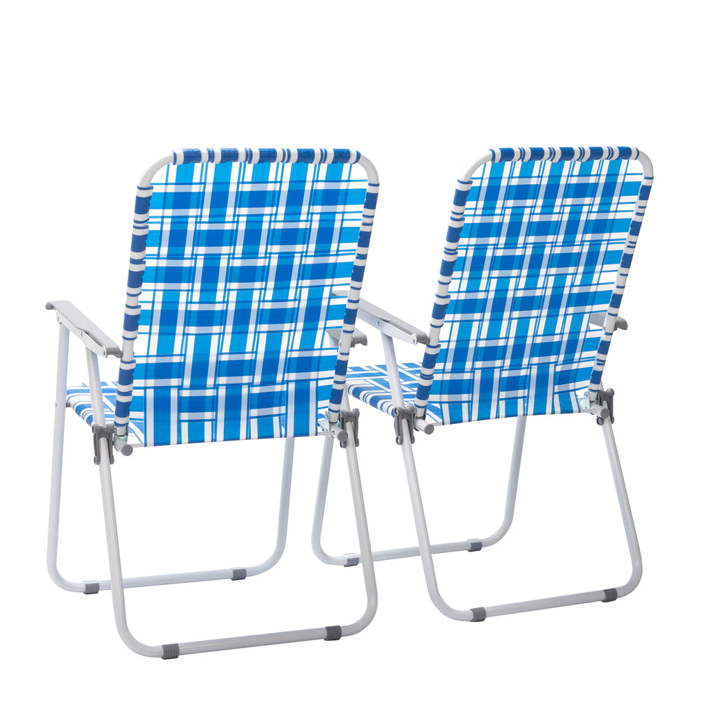 US STOCK FREE SHIPPING 2pcs Steel Tube PP Webbing Bearing 120kg Folding Beach Chair Blue& White Strip