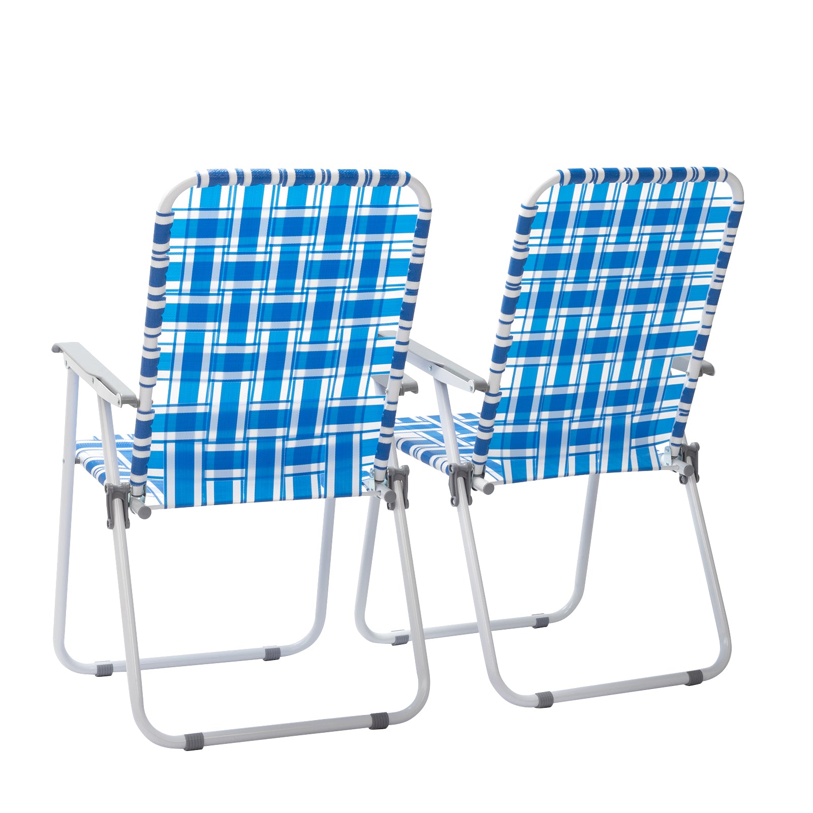US STOCK FREE SHIPPING 2pcs Steel Tube PP Webbing Bearing 120kg Folding Beach Chair Blue& White Strip