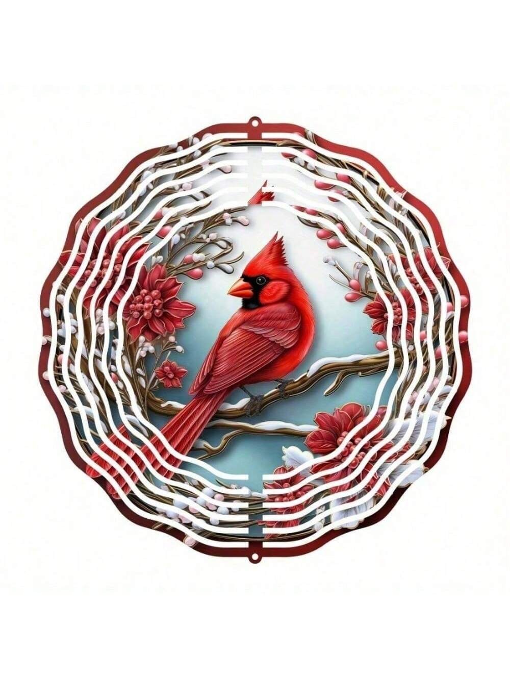 US STOCK FREE SHIPPING Vibrant Red Cardinal Wind Spinner & Mandala Wind Chime - Outdoor Metal Hanging Decor for Garden Patio | Thanksgiving Christmas Decoration