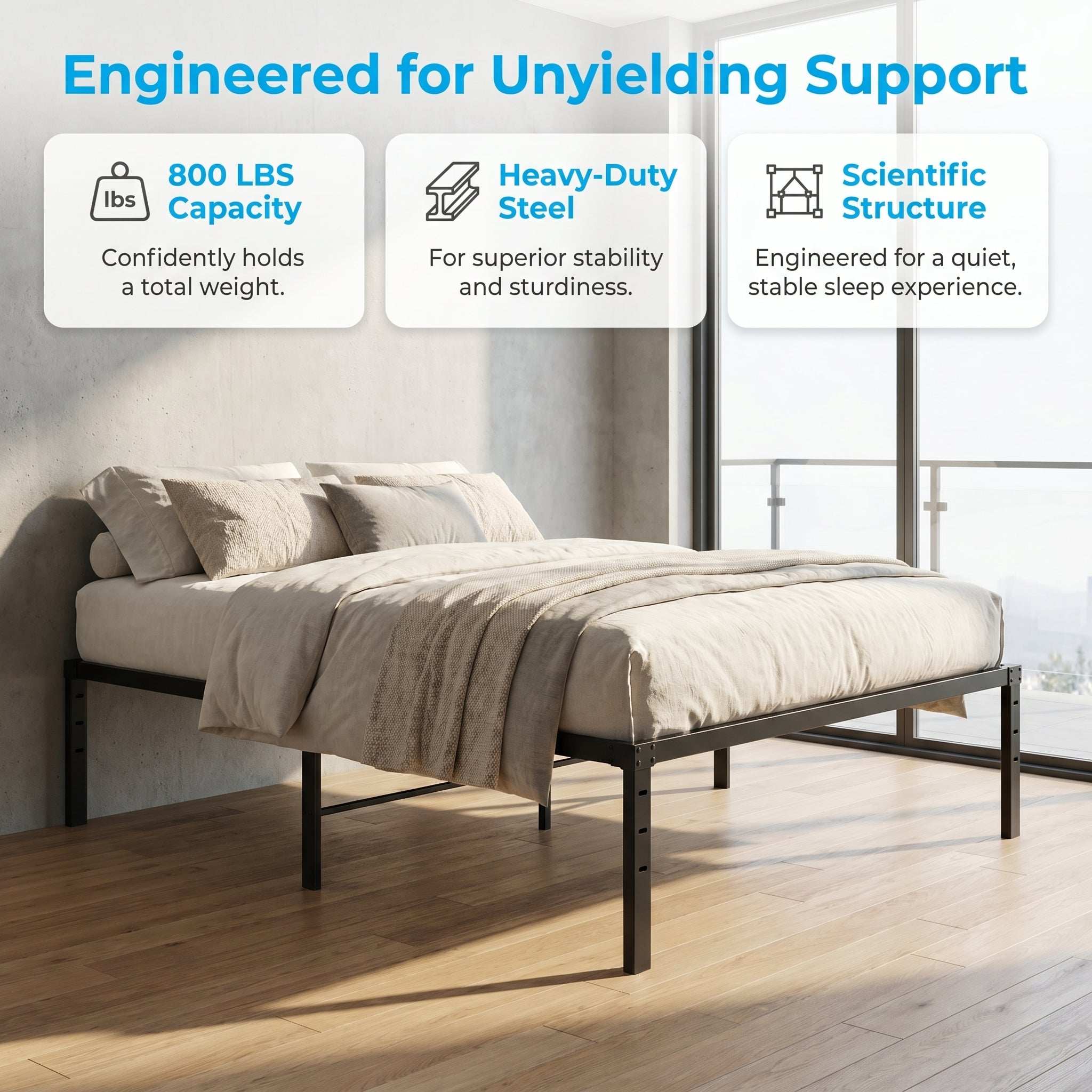 US STOCK FREE SHIPPING Black Twin Size Simple Basic Platform Metal Bed Frame - 14 Inch Bed Height