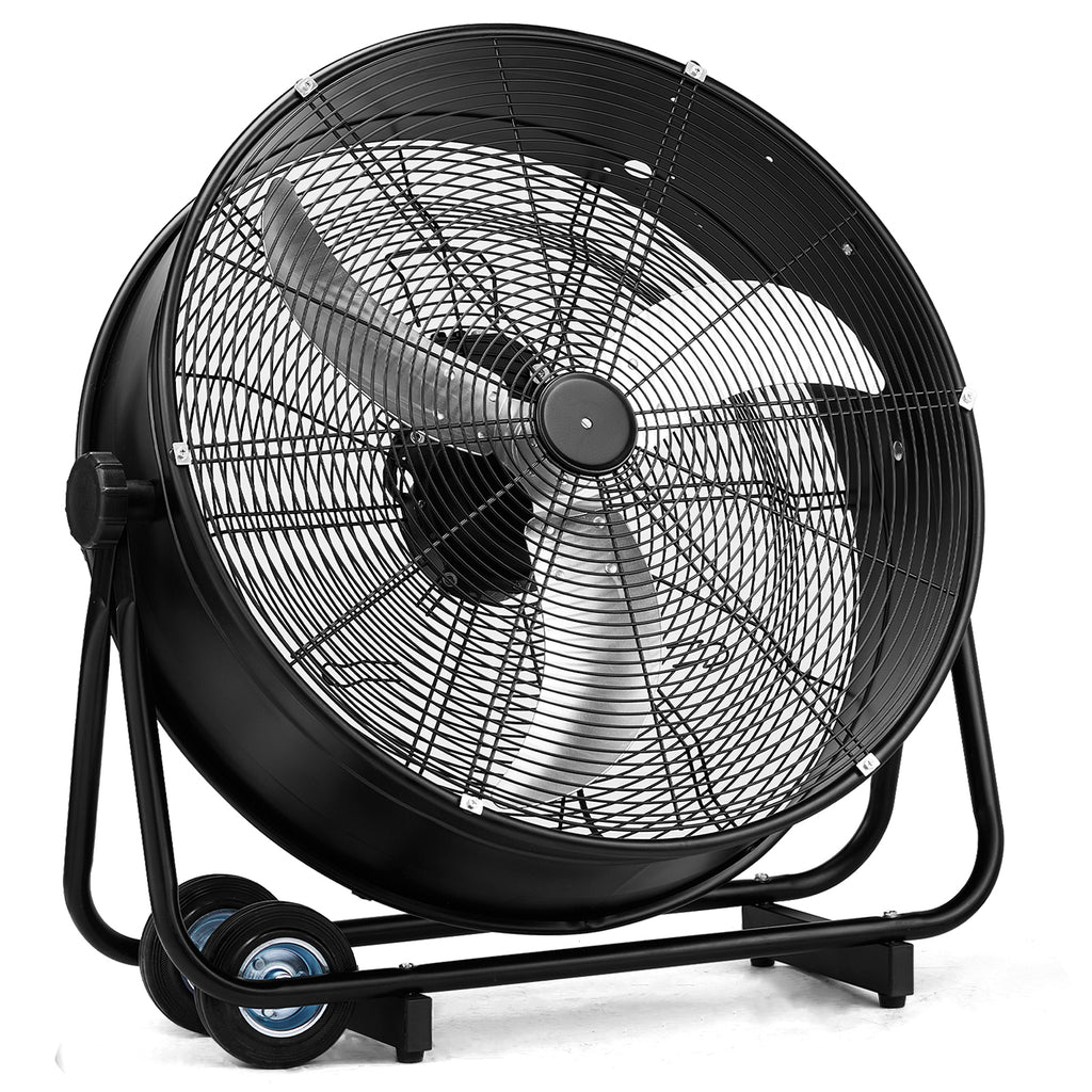 US Standard MLD-30 Industrial Drum Fan, 30 Inch 110V 230W High Velocity Floor Fan, 3 Speed Heavy Duty Black Metal Air Circulator, Adjustable Tilt with Outer Double Wheels, Copper Motor Single Side Support for Warehouse Commercial Use