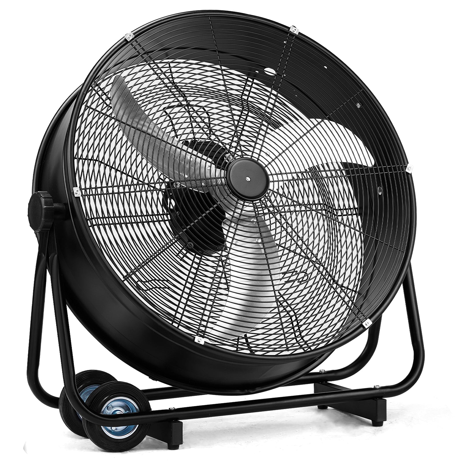 US Standard MLD-30 Industrial Drum Fan, 30 Inch 110V 230W High Velocity Floor Fan, 3 Speed Heavy Duty Black Metal Air Circulator, Adjustable Tilt with Outer Double Wheels, Copper Motor Single Side Support for Warehouse Commercial Use
