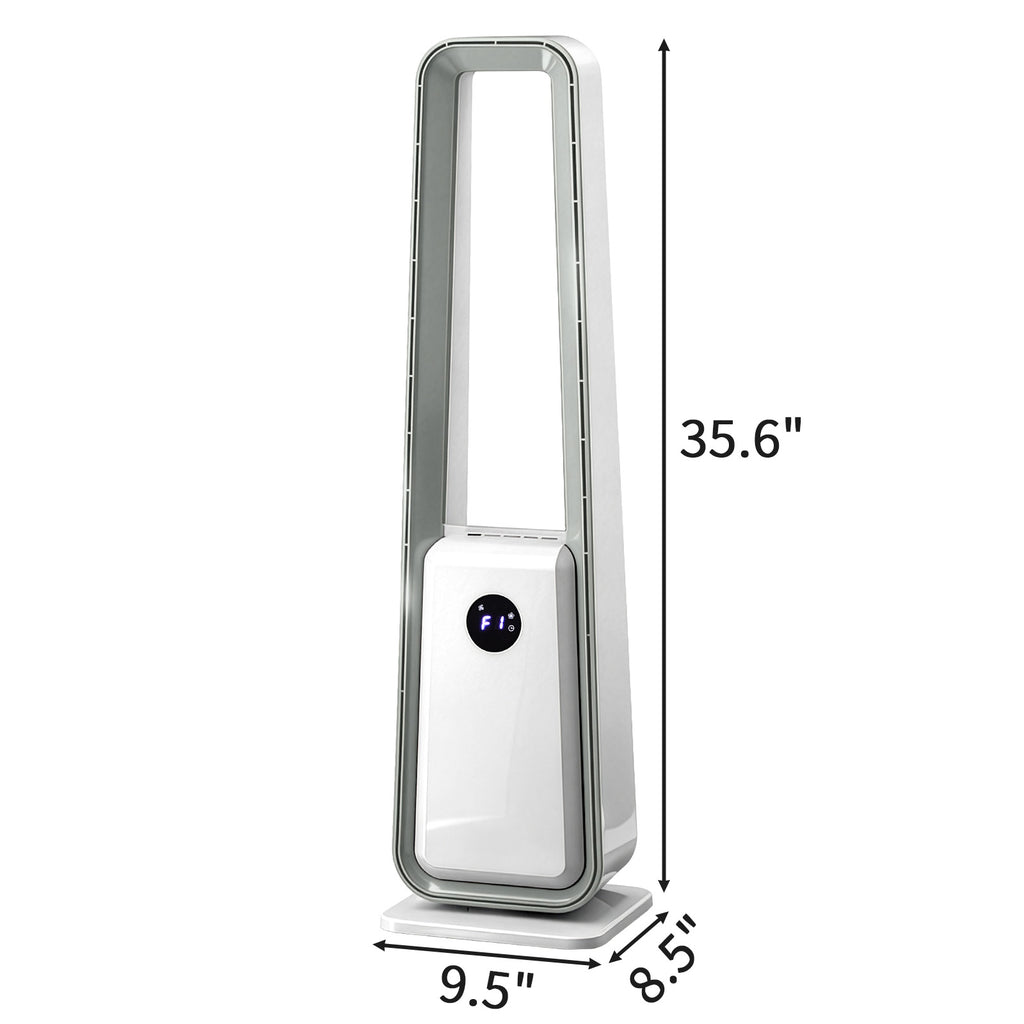 US STOCK US Standard HTY2204 bladeless fan 110V 36W 35-inch bladeless fan with LED electronic display, black-edged remote control, plastic, aluminum motor, white, 3-speed wind, 12-hour timer, 3 modes, left-right oscillation, air purification, trapezoid