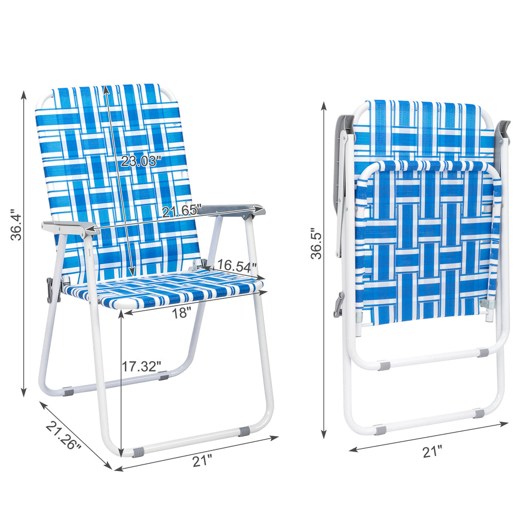 US STOCK FREE SHIPPING 2pcs Steel Tube PP Webbing Bearing 120kg Folding Beach Chair Blue& White Strip