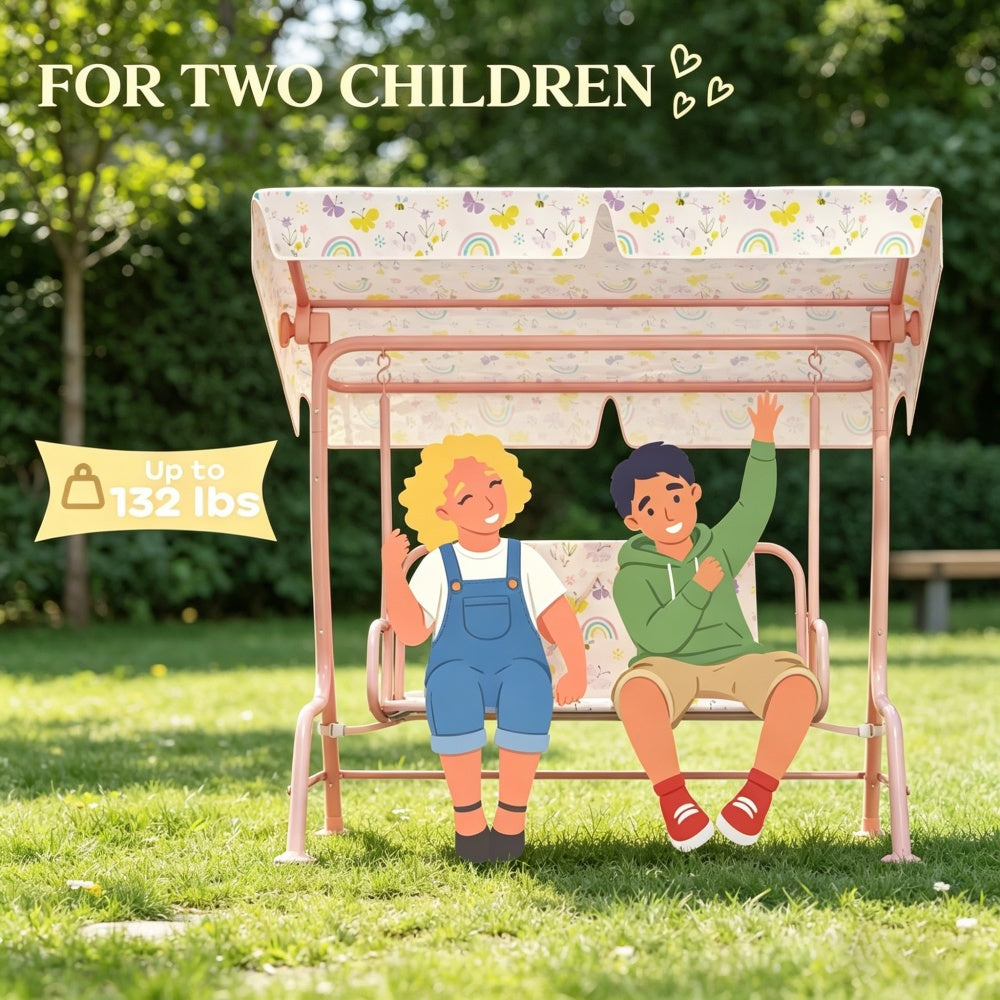Kids Outdoor Patio Swing Chair with Canopy – Rainbow Pink, Ages 3-6 | Free US Shipping