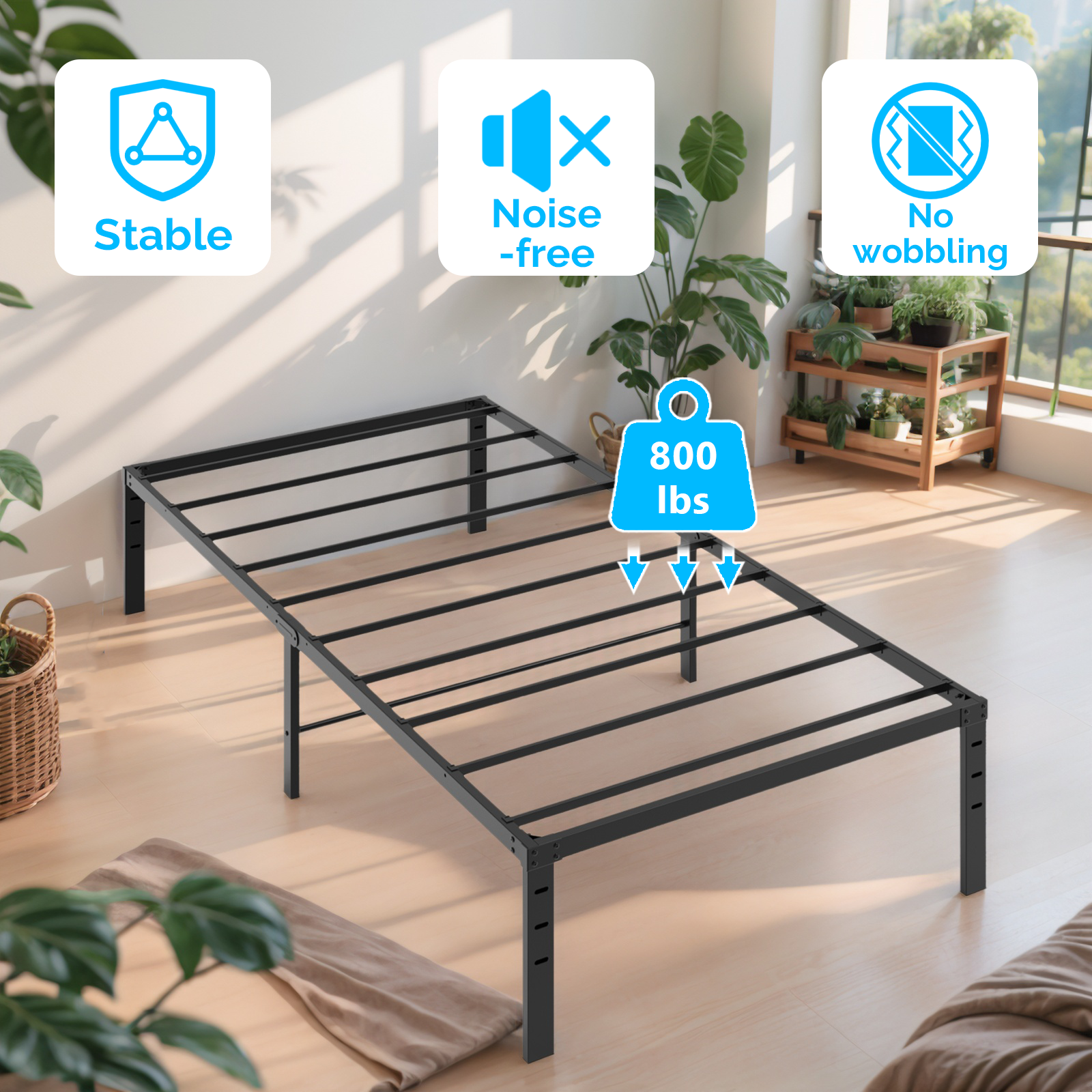 US STOCK FREE SHIPPING Black Twin Size Simple Basic Platform Metal Bed Frame - 14 Inch Bed Height