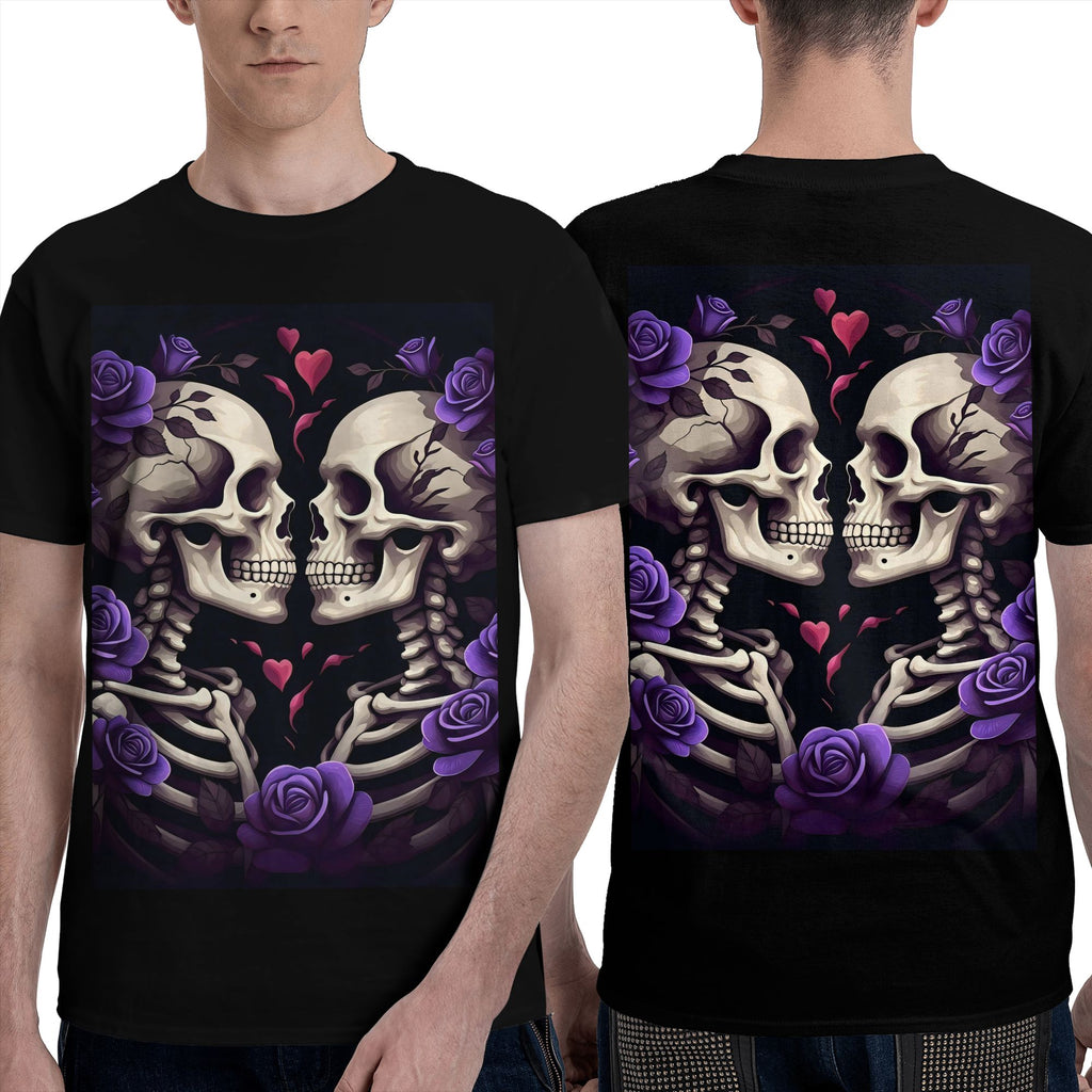 Skeleton Couple T-Shirt – Halloween Gothic Rose Print, US Stock Free Shipping
