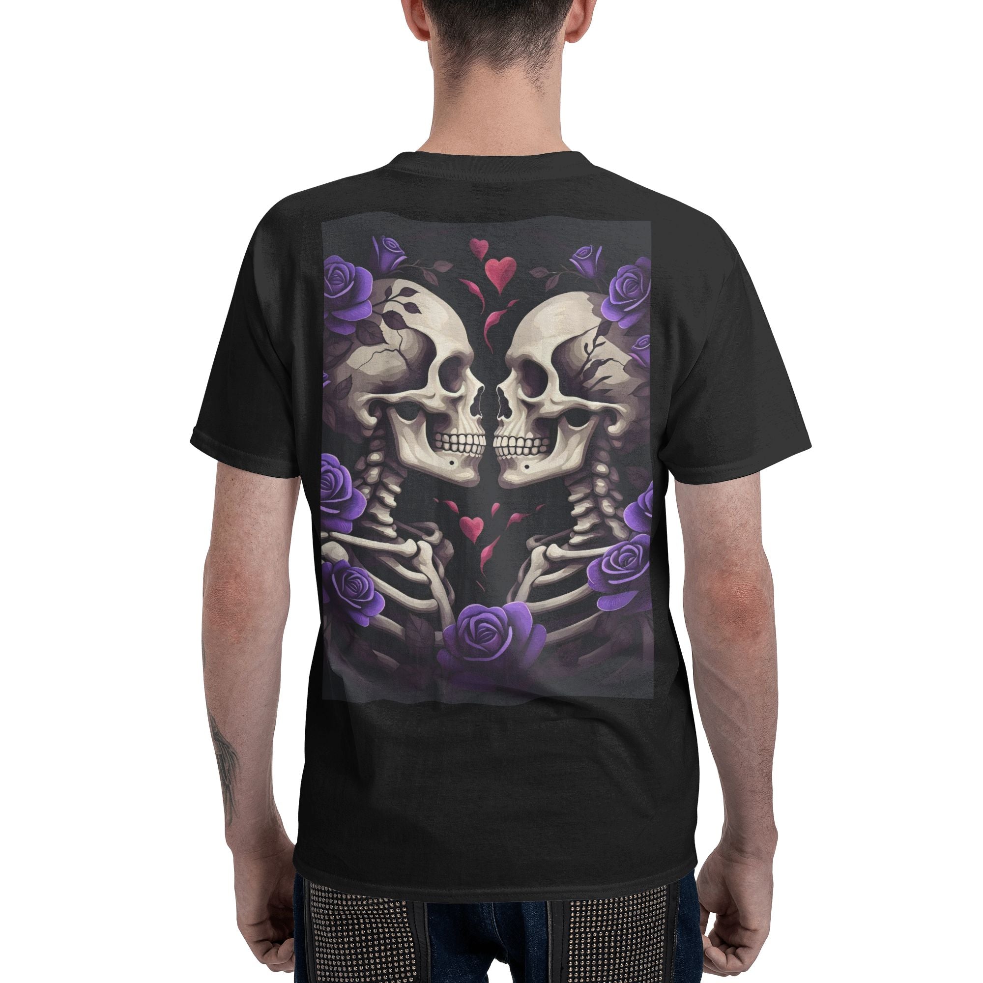 Skeleton Couple T-Shirt – Halloween Gothic Rose Print, US Stock Free Shipping