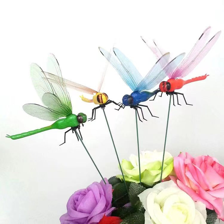 Dragonfly Garden Clips 12 Pack - Realistic Garden Stakes & Yard Ornaments for Outdoor Decor