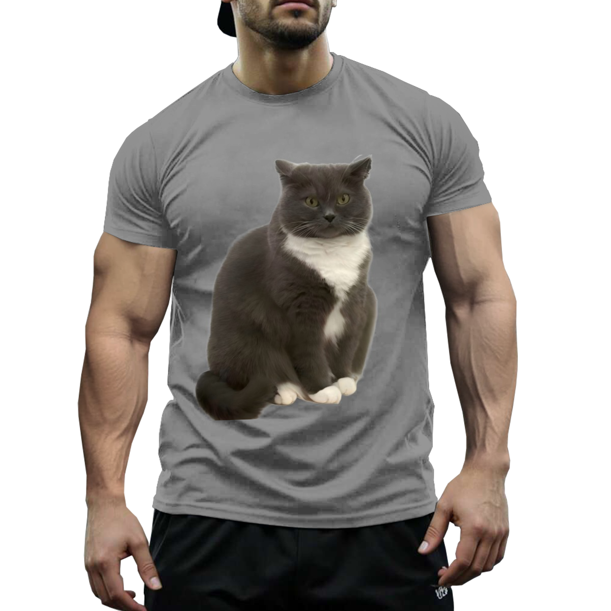 US STOCK FREE SHIPPING 180g Cotton My Cute Blue Cat Niche Design T-Shirt US 3-5 Days Delivered
