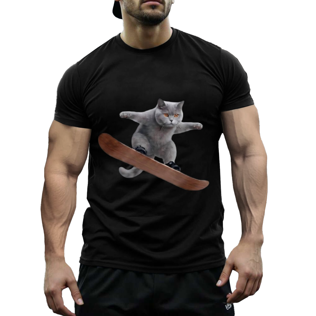 US STOCK FREE SHIPPING 180g Cotton Cute Blue Cat Niche Design T-Shirt US 3-5 Days Delivered
