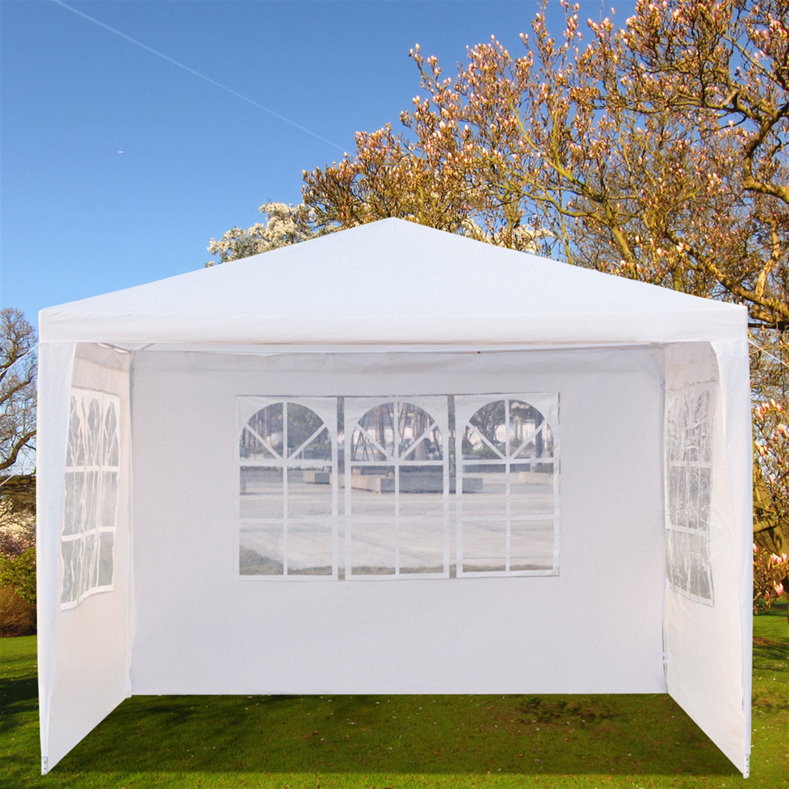 3x3m Three-Sided Waterproof Canopy Tent – Spiral Tube Frame, PE Cloth, White | WildRush
