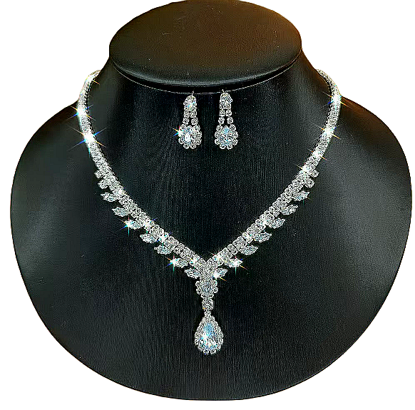 Bridal V-Shape Crystal Rhinestone Necklace & Earrings Set – Elegant Jewelry for Weddings & Galas