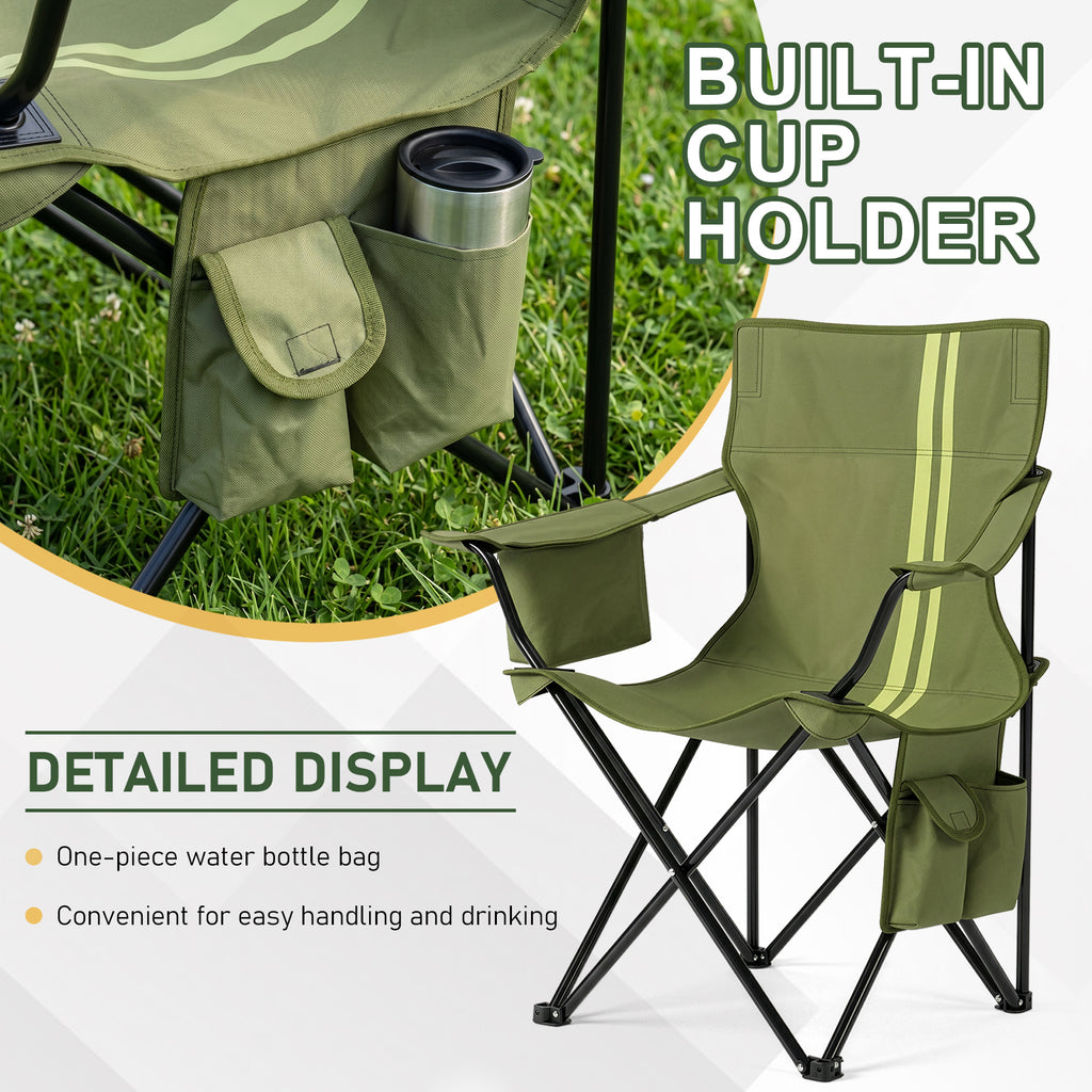 Folding Camping Chair with Built-in Cooler Bag & Cup Holder, Heavy Duty 350 lbs Capacity Portable Outdoor Camp Chair, Green Padded Folding Chair with Side Pocket for Camping, Beach, Patio, Picnic, Travel