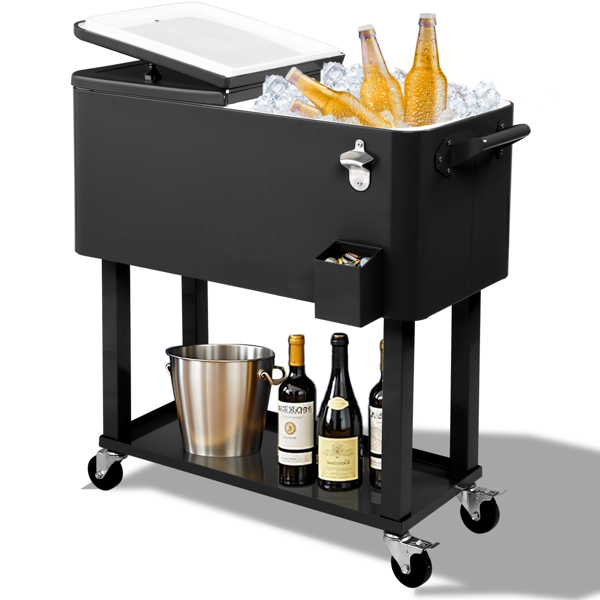 80-Quart Rolling Cooler Cart with Wheels – 48hr Cold, Bottle Opener, 3 Colors | WildRush
