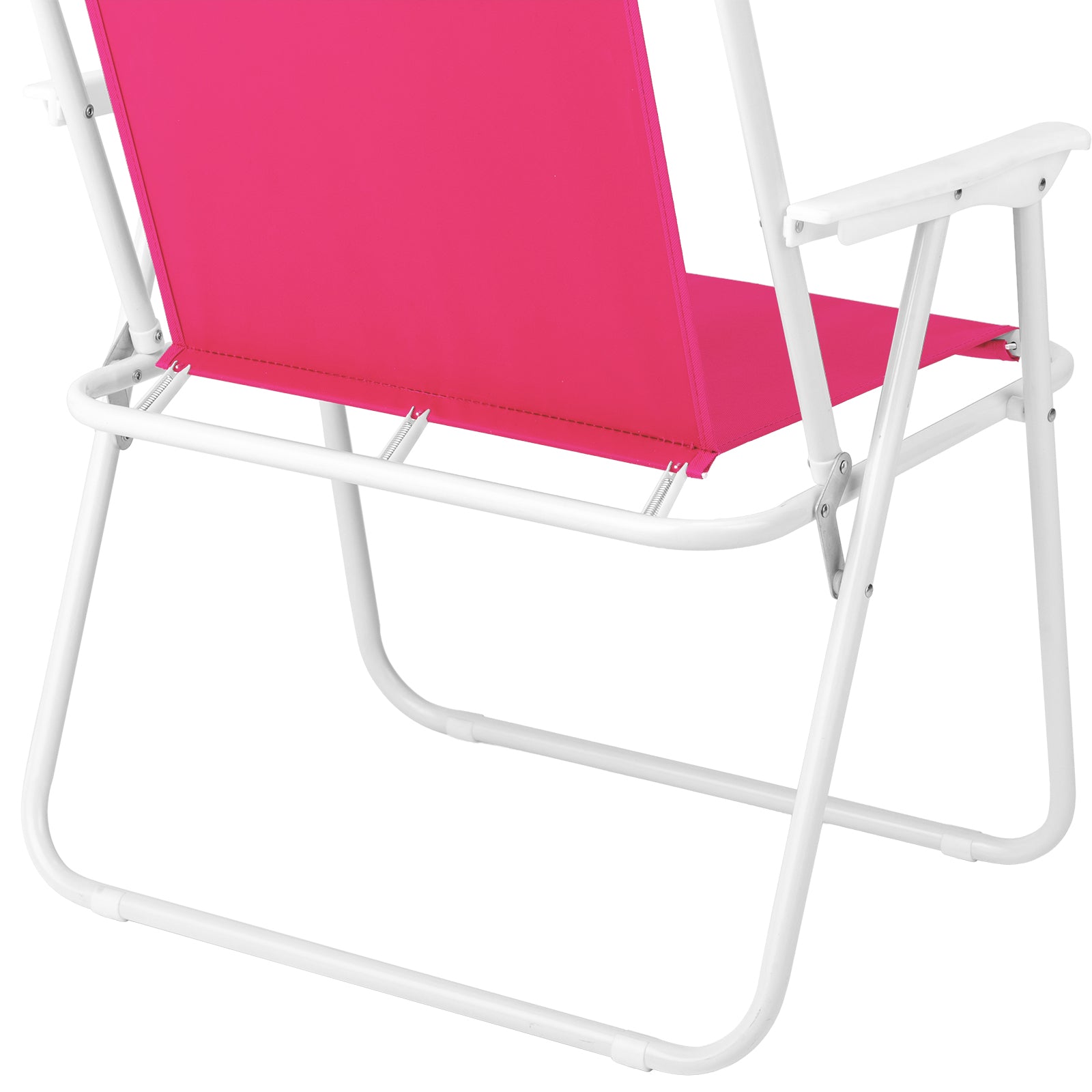 1 Pack Folding Beach Chair with Umbrella, XL Size, 15" Seat Height, Barbie Pink, Steel Spring Chair with Cross Bar, Oxford Cloth, 120kg Capacity