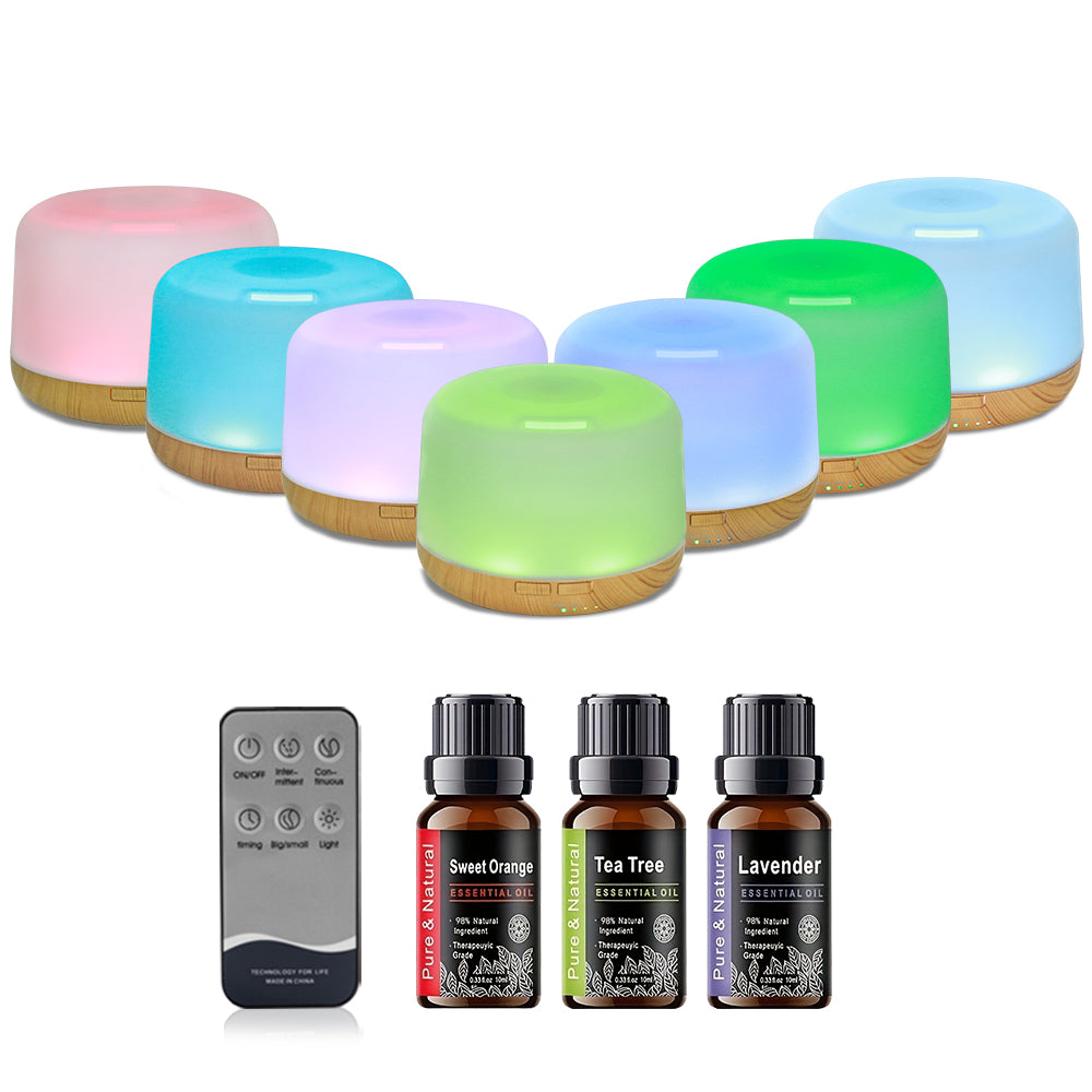 500ml Ultrasonic Essential Oil Diffuser & Humidifier – Remote Control, Auto-Off Timer, 7 Color Night Light | Free US Shipping